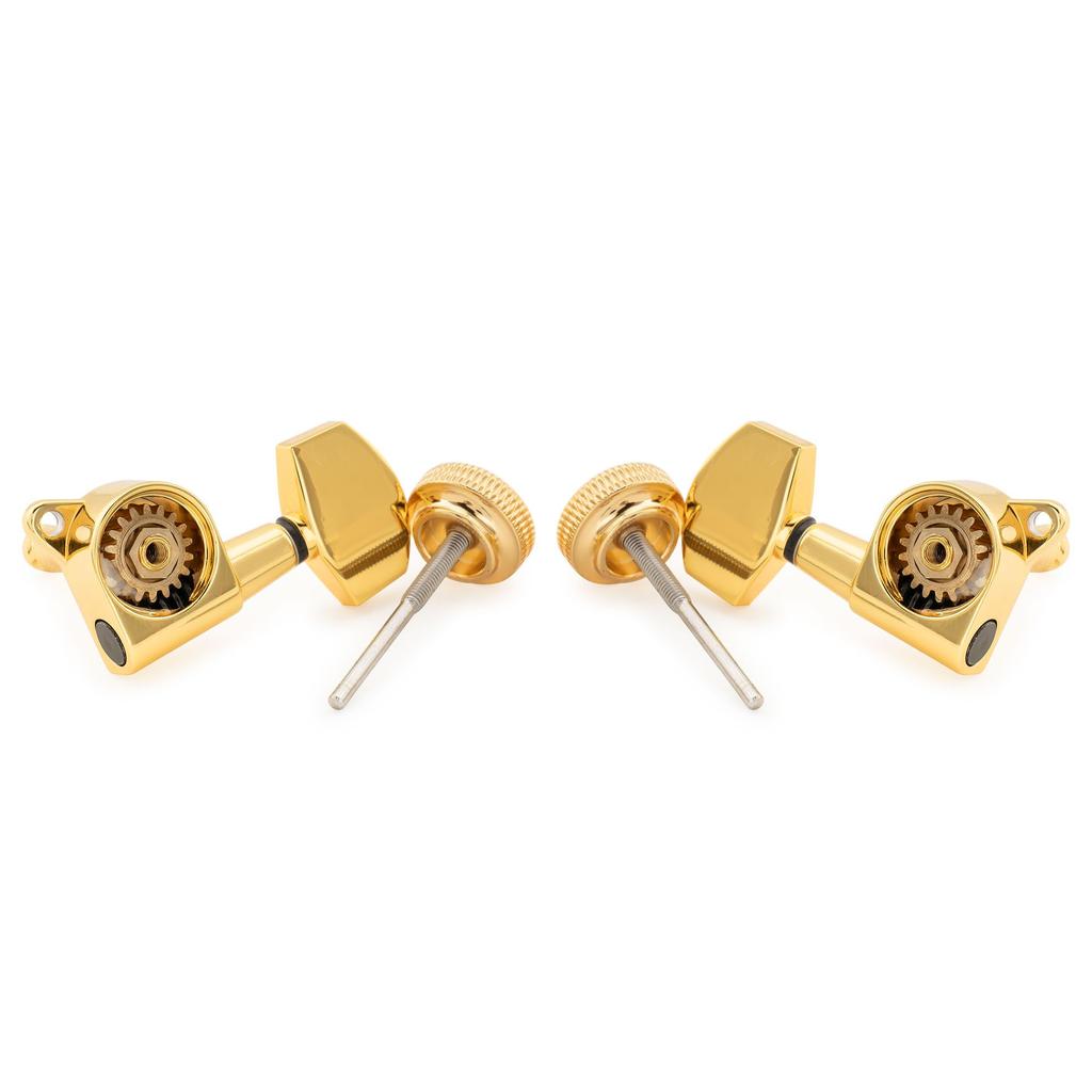 Musiclily Pro L3R3 Locking Tuning Gear Large Hex for Gold Pegs, 181 Ratio, Buttons, 45° Screws, Acoustic/Electric Guitars,