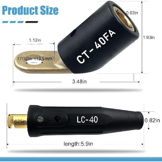 2PCS CT-40FA Welding Terminals & 2PCS LC-40 Welding Cable Connectors, Welder Leads Quick Connector and Terminal for Welding Machine Accessories, 1/0