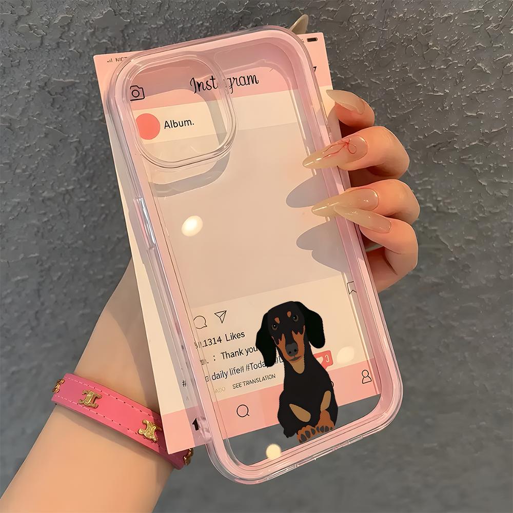 Прозрачный чехол для телефона с рисунком таксы Для iPhone 17 16 15 14 13 12 11 Pro Max Air Plus 2 в 1 Силиконовый мягкий чехол конфетного цвета