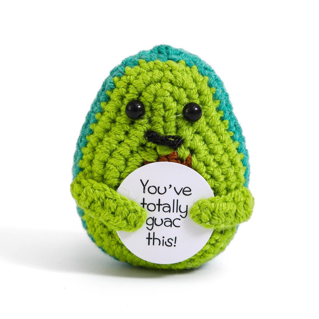 Positive Crochet Potato Doll with Card Handmade Knitted Emotional Support Hug Pocket Cucumber Ornament Room Decor Christmas Gift