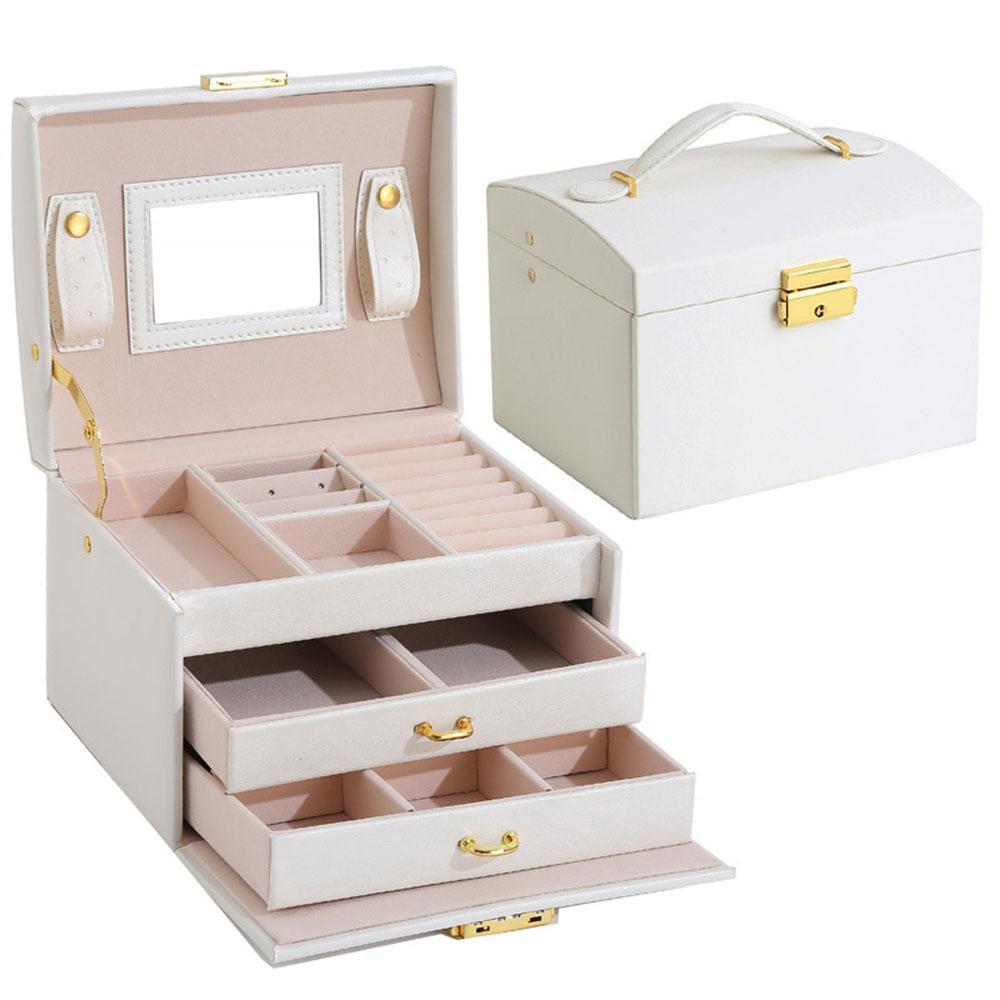 Leather Jewelry Storage Box - Organizer for Rings, Earrings, Necklaces, Makeup & Watch