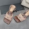 Мода 2025 Коричневые сандалии Женские Летние Новая Мода Женские Сандалии Открытый Носок Туфли-лодочки Женская Обувь Платье Мягкая Подошва Каблук Высокая Обувь