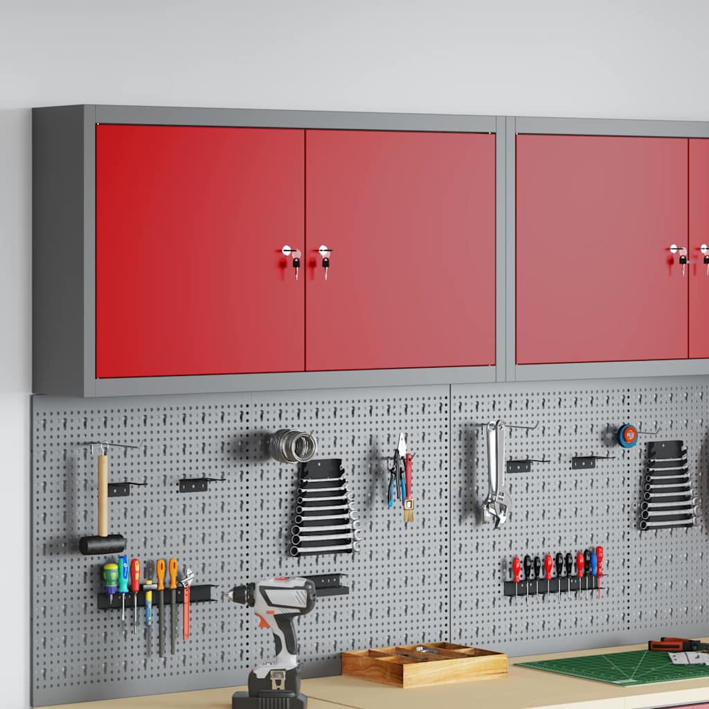 Tool Cabinet with Shelf Red and Grey 100 x 20 x 55 cm