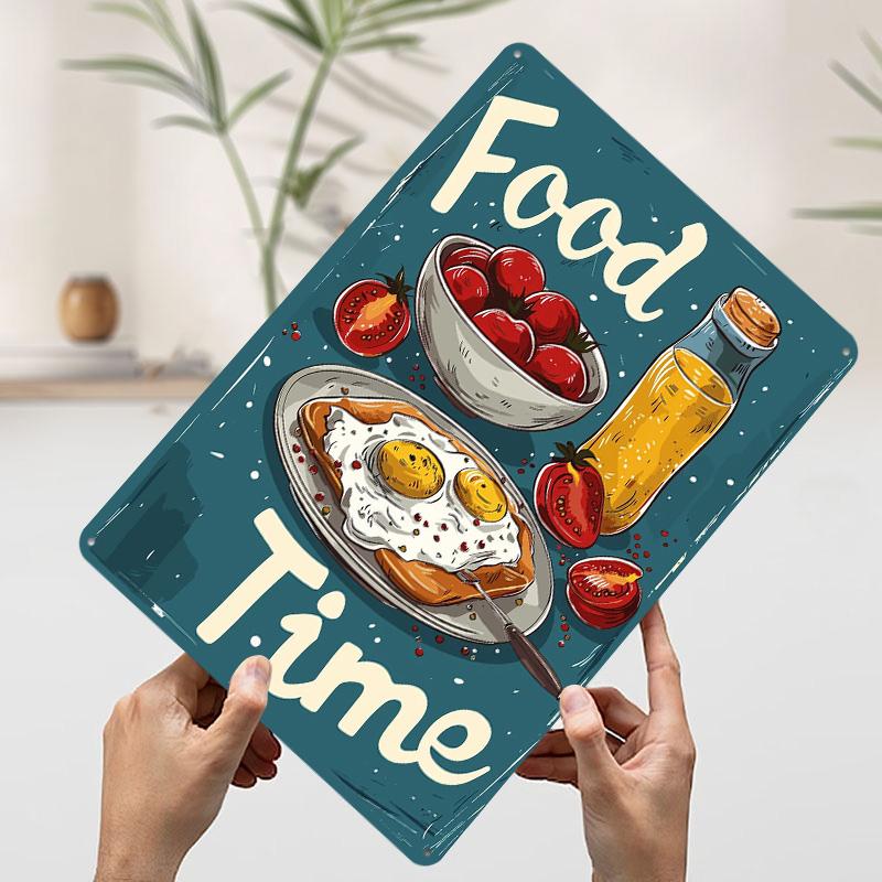 Food Time Breakfast Tin Plaque Poster Customized Wall Art Retro Vintage Metal Signs for Man Cave Gamer Room Decoration At Home