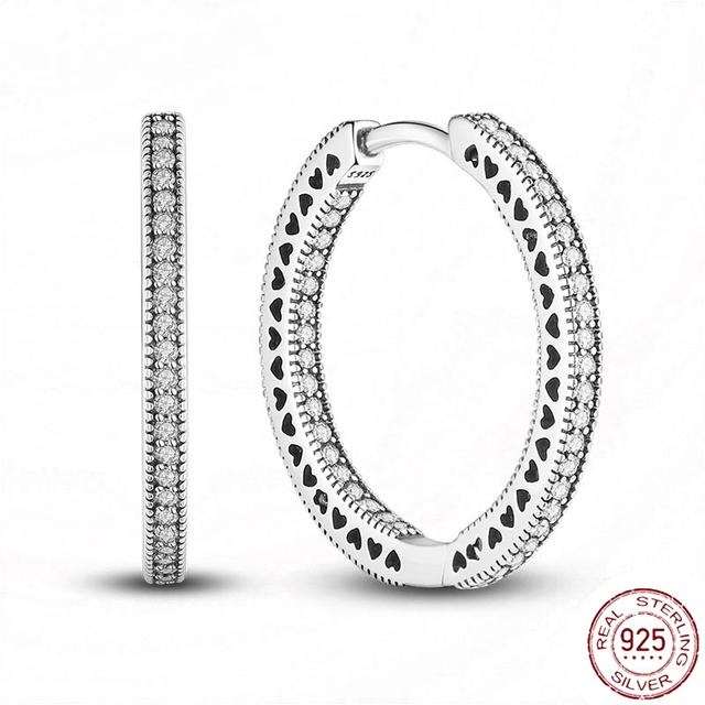 Серьги из стерлингового серебра 925 пробы, настоящее большое сердце, циркон, круглые серьги-кольца для женщин, модные серебряные серьги, ювелирные изделия, подарок