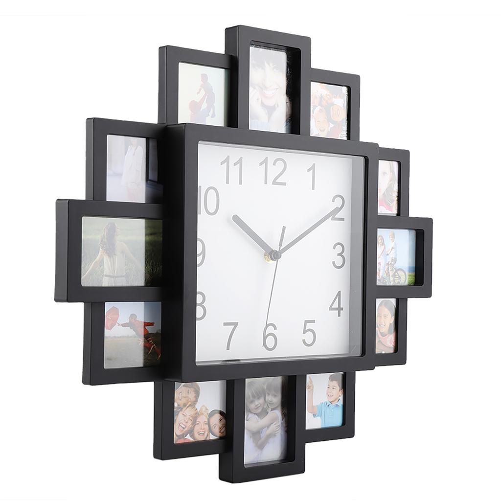 2 In 1 Plastic Wall Clock Photo Frame Black Modern Home Decor Living Room Decoration