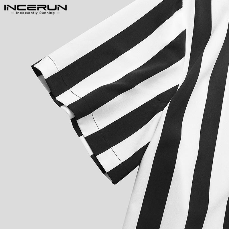 INCERUN S-XXXXXL Летняя мужская рубашка в полоску с коротким рукавом, повседневные свободные топы, базовые футболки Camisa
