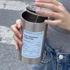 Double-layer Vacuum 600ML Thermos Cup with Straw Handheld Drinking Mug Women