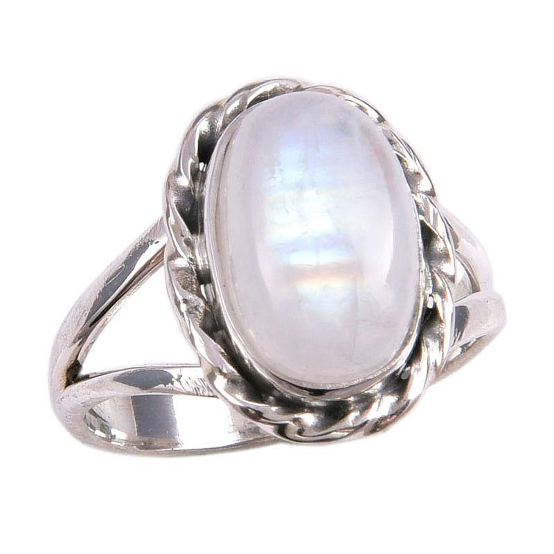 Natural Rainbow Moonstone Gemstone Handmade 925 Solid Silver Gift Ring S.6 Y7w86