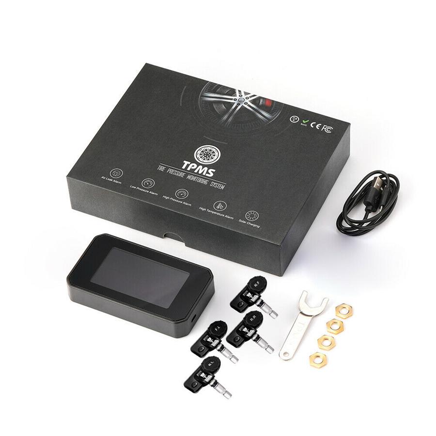 Wireless Car TPMS OBD2 HUD Solar USB Tire Pressure Monitoring 4 Internal Sensors speed/MPG