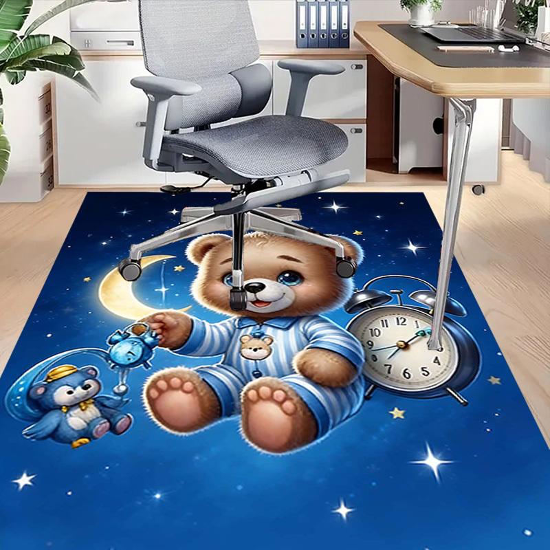 1PC Bear Clock Non-Slip Floor Carpet Compatible for Office&Living Room&Dining room - Flat-Weave Machine- Soft & Pattern-E291