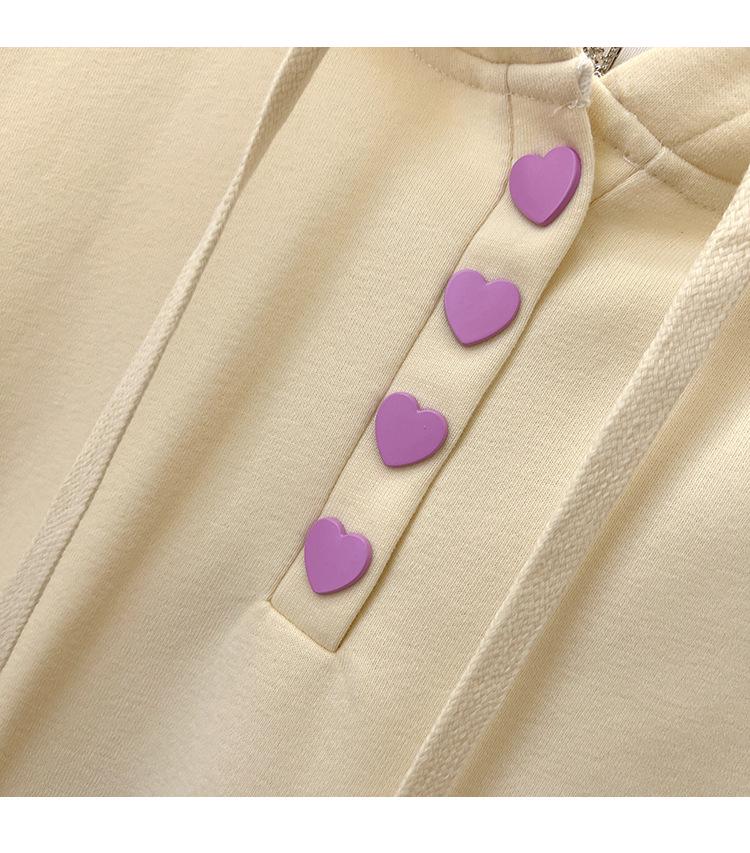 Heart Button Hoodie: College Style Loose Fit for Spring & Autumn 2025