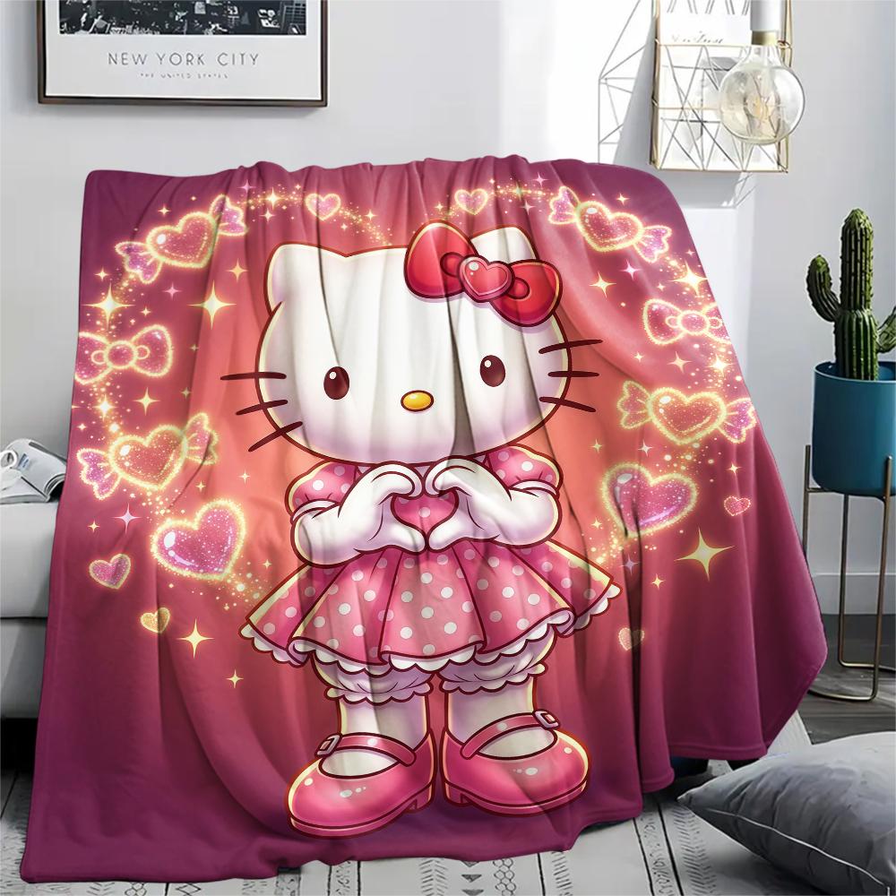 1 шт. Фланелевое одеяло с принтом мультфильма Hello Kitty, Высокое качество, Для всех сезонов, Декор для дома, Тепло и уют, Идеально для рождественских подарков