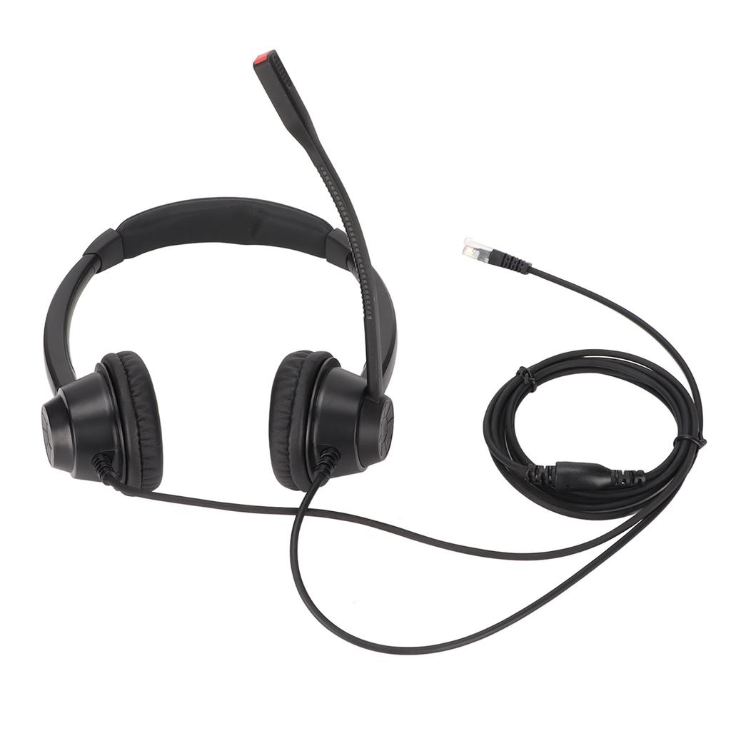 RJ9 Telephone Headset Noise Cancelling Binaural Corded Cell Phone Headphone with Mic for VOIP Phone Landline