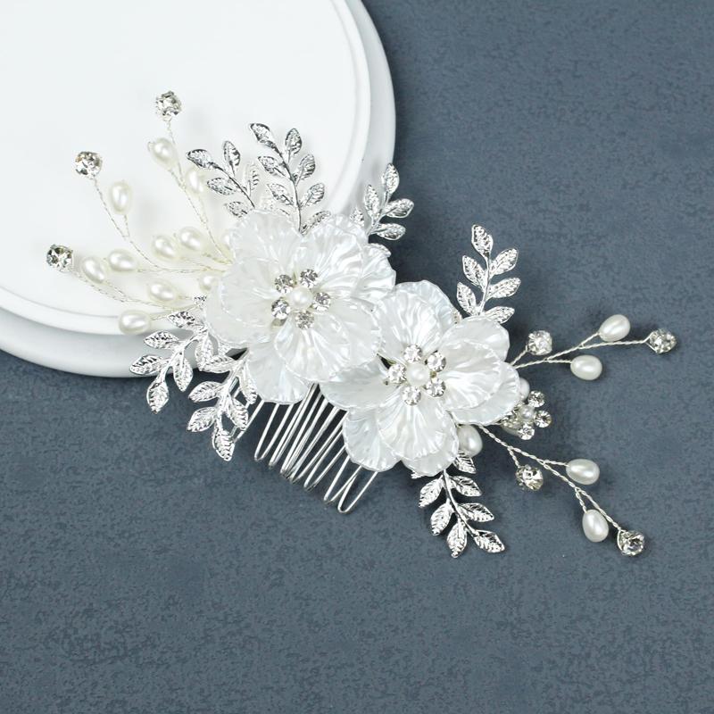 Хрустальная свадебная расческа для волос со стразами, расчески для невесты, белый цветок, боковые расчески для волос, головной убор в виде листа, свадебные аксессуары для волос для женщин и девочек