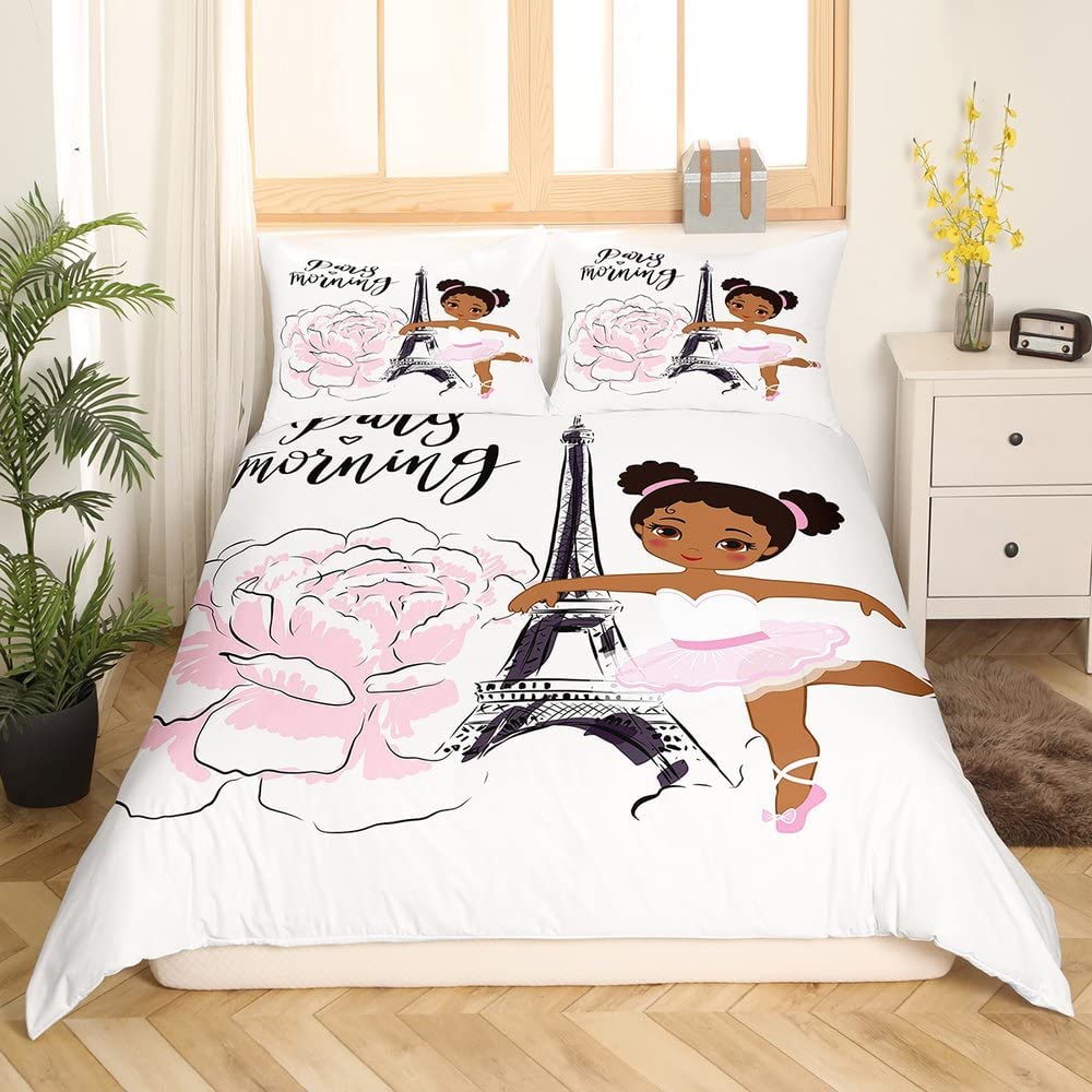 Gymnastics Ballet Lovers Duvet Cover Set Full Twin Size,Beauty Silhouette Polyester Bedding Set For Kids Teens Adults Room Decor