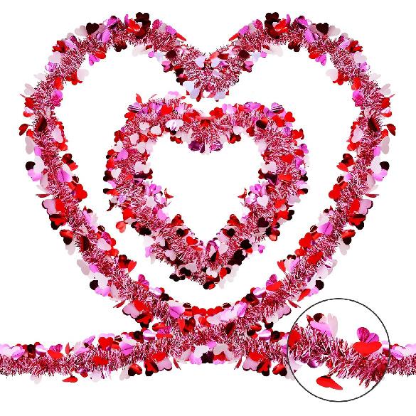 4 Strings Total 26.4 ft Valentines Tel Garlands - Each 6.6 ft Metallic Fringe Garland with Hearts Hanging Glitter Streamers for Wedding, Engagement,