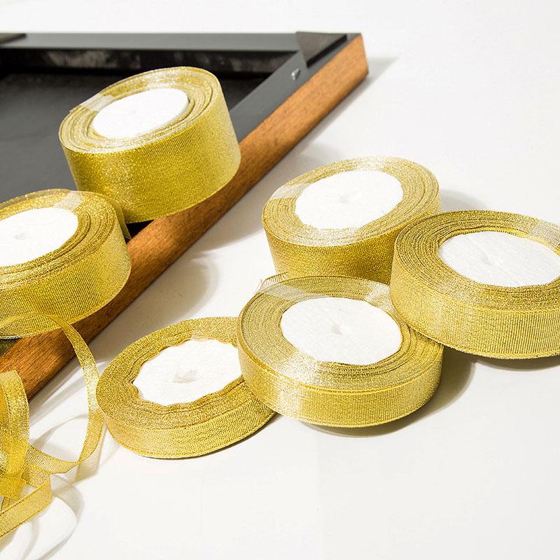 25 ярдов Натуральные атласные ленты Поделки Шитье Вечеринка Свадьба Золотая лента Упаковка подарков Бант Сделай сам Лента из органзы Рождество Украшение дома