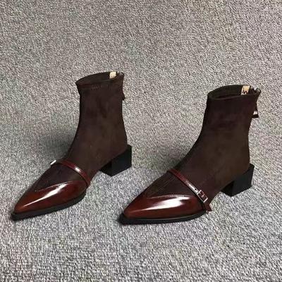 2025 Новые лоскутные ботинки Осень Женские Универсальные Модные Остроносые Толстый каблук Нишевый дизайн Молния Короткие ботинки 35--40 размер