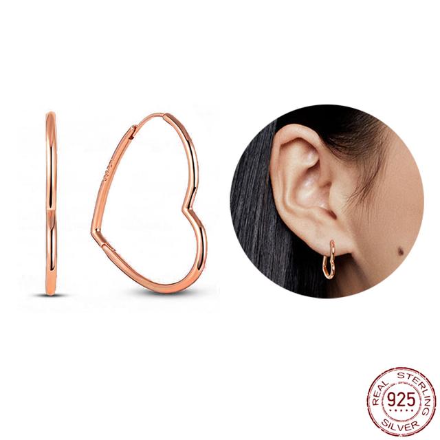 Серьги из стерлингового серебра 925 пробы, настоящее большое сердце, циркон, круглые серьги-кольца для женщин, модные серебряные серьги, ювелирные изделия, подарок