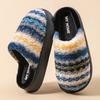 Полосатые клетчатые хлопковые тапочки осень и зима для дома в помещении с утолщенной мягкой подошвой противоскользящие хлопковые швабры теплые домашние пушистые швабры