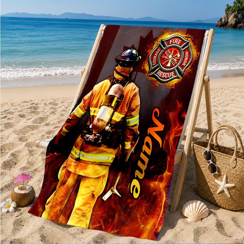 Custom Name Firefighter's Pride Badge Beach Towel Microfiber Beach Towel, Lightweight and Quick-Dry, for Summer Travel, Swimming Pool Gift