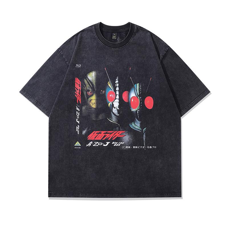 Summer Heavy Cotton Washed Vintage Top Harajuku Street Retro Printed Short-Sleeved T-Shirt Men Ins