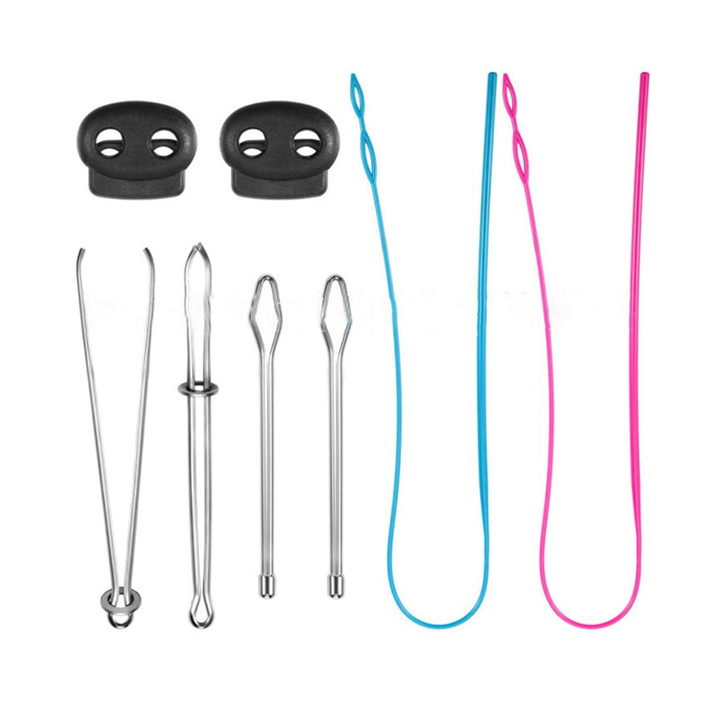 Drawstring Threader Set Flexible/Flat Drawstring Threader Stainless Steel Sewing Loop Turner Hook Tweezers Cord Locks
