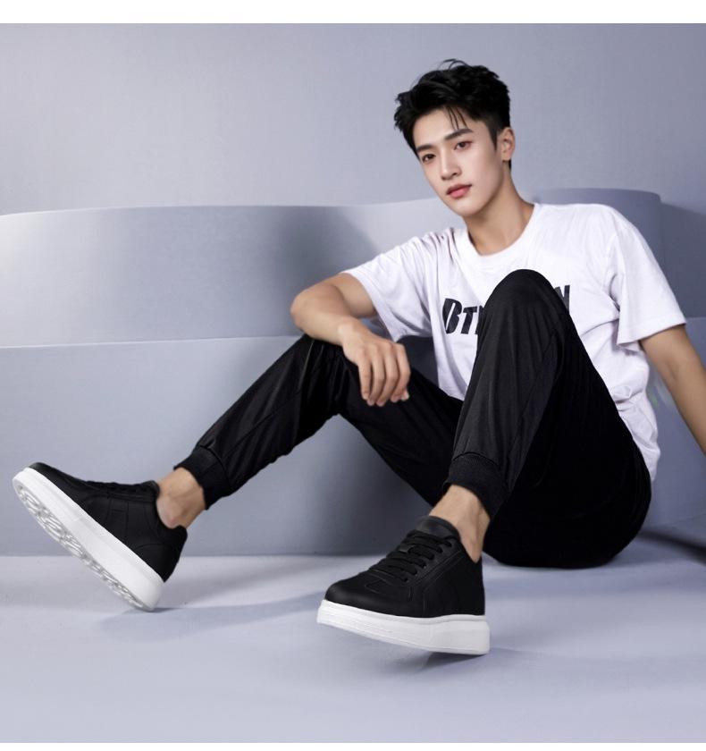 Мужские кроссовки-невидимки для увеличения роста - Толстая подошва 8 см, Повседневные белые кеды для скейтбординга, Круглый носок