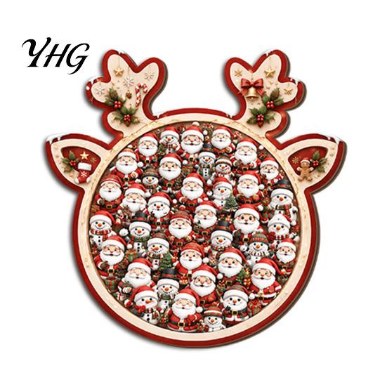 Decorative Puzzles Set Christmas Reindeer Jigsaw Puzzle Decoration, Santa Claus Cat Elk Theme Holiday Toy, Festive Wooden for Gift