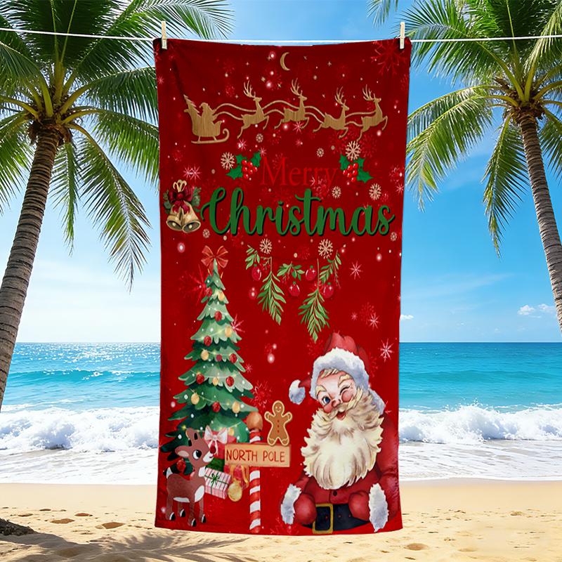 1Pc Christmas Joyful Santa Claus Beach Towel, Quick Dry, Multi-Use for Beach Pool Gym Yoga Home Travel, Christmas, Halloween, Xmas Gift S372