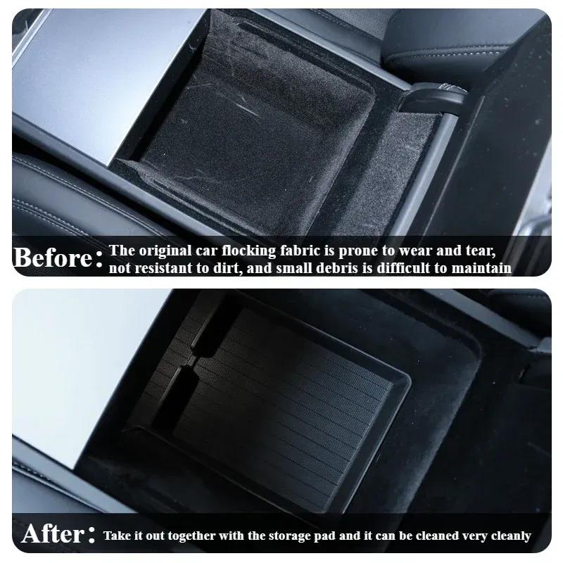 For Tesla Model 3 Highland 2024 Interior Accessories Center Console Storage Box Organizer Tray Armrest Storage TPE Anti-slip Mat