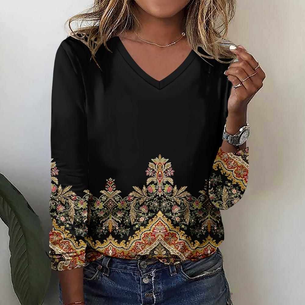 Elegant and Fashionable 3D Digital Printed Women's Long Sleeved T-shirt from Europe and America