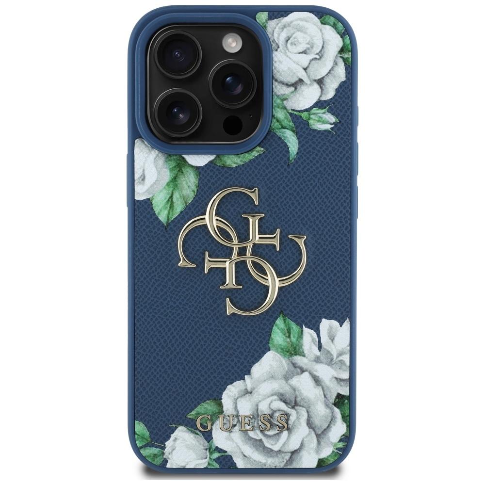 Etui do iPhone 16 Pro Max Guess Grained Roses Niebieskie