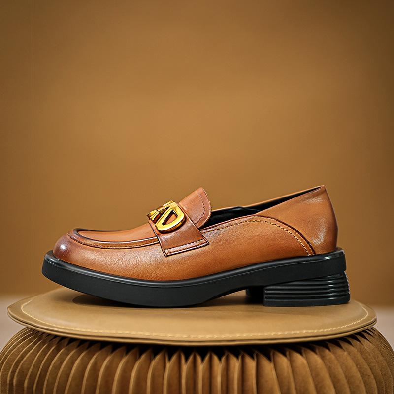 Маленькие кожаные туфли в британском стиле, ретро-туфли Мэри Джейн, однотонные туфли с пряжкой в одно слово, на плоской подошве, женские туфли из натуральной кожи