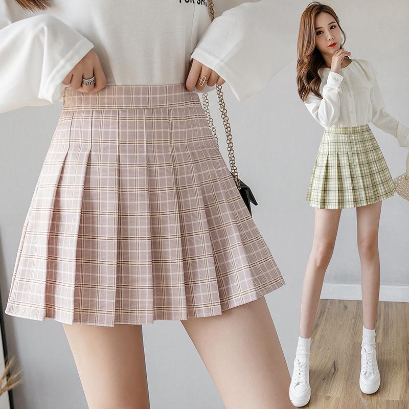 2025 New Summer Women's Fruit Green Pleated A-Line Mini Skirt - College Style, High Waist, Korean Version