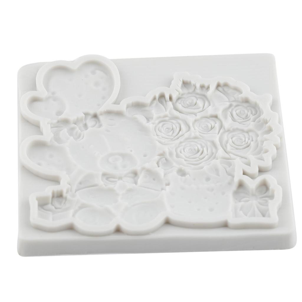 Bear Silicone Molds Rose Flower Fondant Mold Cake Decorating Tools Cupcake Topper Chocolate Candy Craft Gum Paste Polymer Clay
