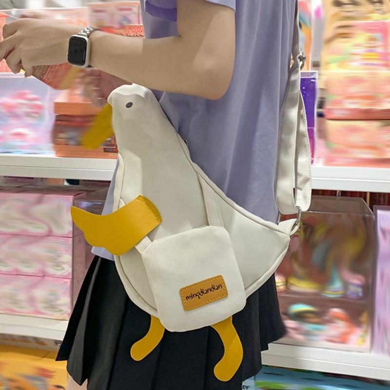 Женская сумка через плечо Милая сумка-тоут из парусины с уткой Женская студенческая сумка-мессенджер через плечо Модная забавная милая мультяшная нагрудная сумка