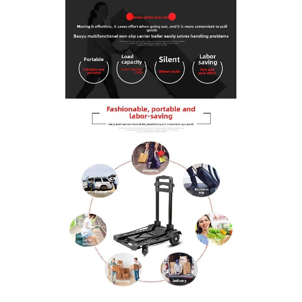 Folding luggage cart, trolley, trolley, flatbed truck, trailer, trolley goods shopping, truck four wheels Durable