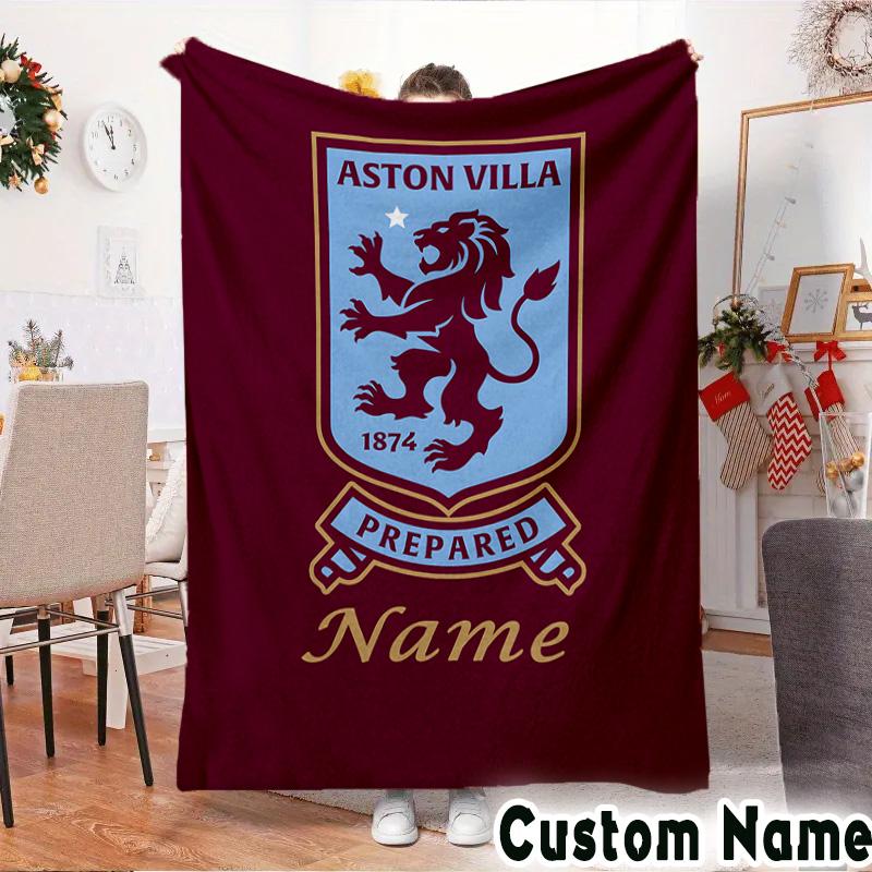Custom Name Aston-Villa Pride Throws Blanket Flannel Blankets for Couch Bed Gifts for Men Women Picnic blanket Christmas fan gifts