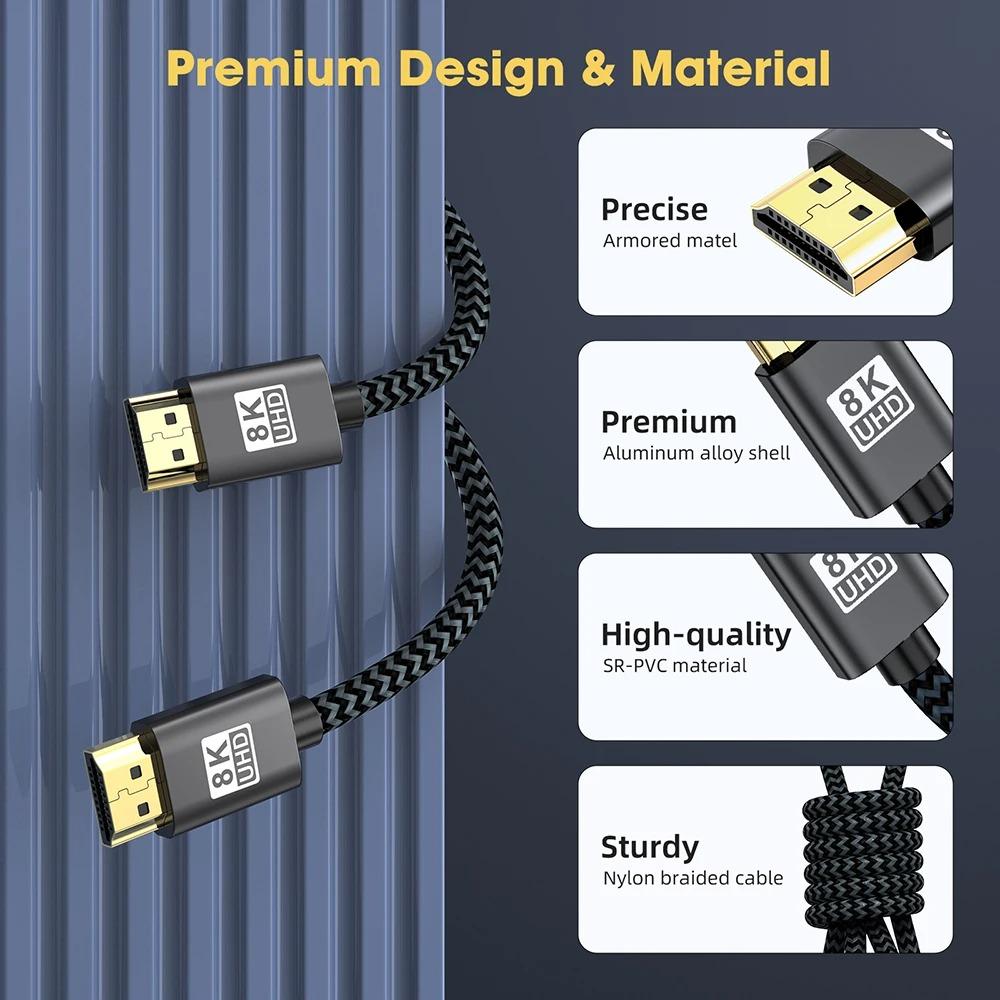 HDMI 2.1 Cable HDMI-compatible Vedio Cable 8K@60Hz 48Gbps EARC ARC HDCP High Speed Video Cable HDMI Connector Adapter for PS4 PS5 PC TV Projector