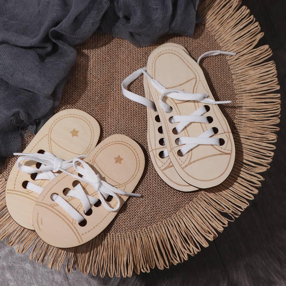 Деревянная игрушка для шнуровки обуви Доски для завязывания шнурков Монтессори-развивающая игрушка Учимся завязывать шнурки