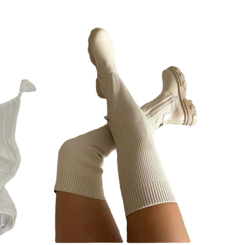 Модные женские сапоги выше колена, женские толстые каблуки, облегающие зимние бархатные эластичные сапоги, высокие каблуки, замшевые сапоги большого размера, Botas Mujer