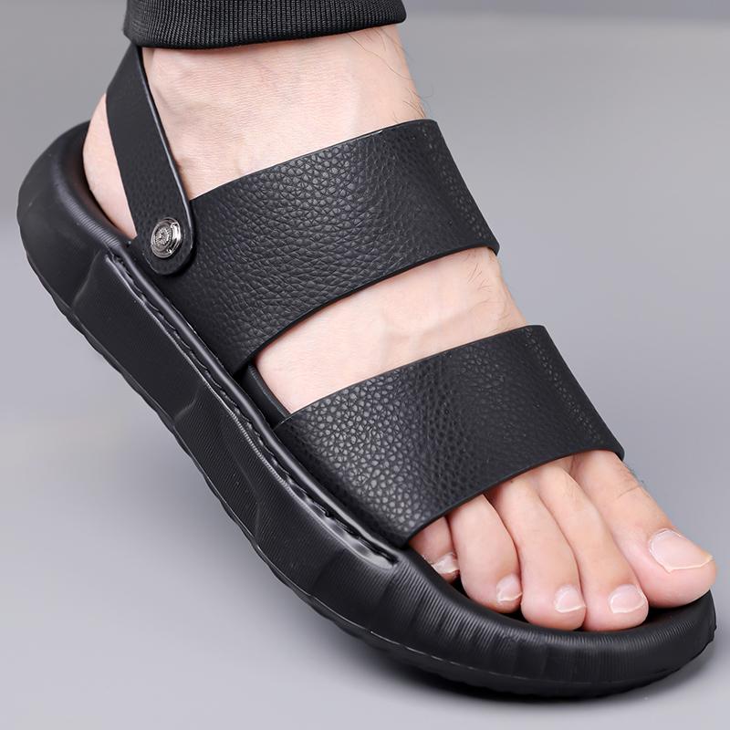 Новые мужские дышащие сандалии на мягкой подошве, двойные, для лета, удобные, из коровьей кожи высшего слоя, повседневная кожаная пляжная обувь