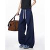 IZEXX Pleated Straight-Leg Pants for Men, Spring Loose-Fitting Striped Wide-Leg Trousers, Casual Sports Straight Pants MK01 Deep Blue M