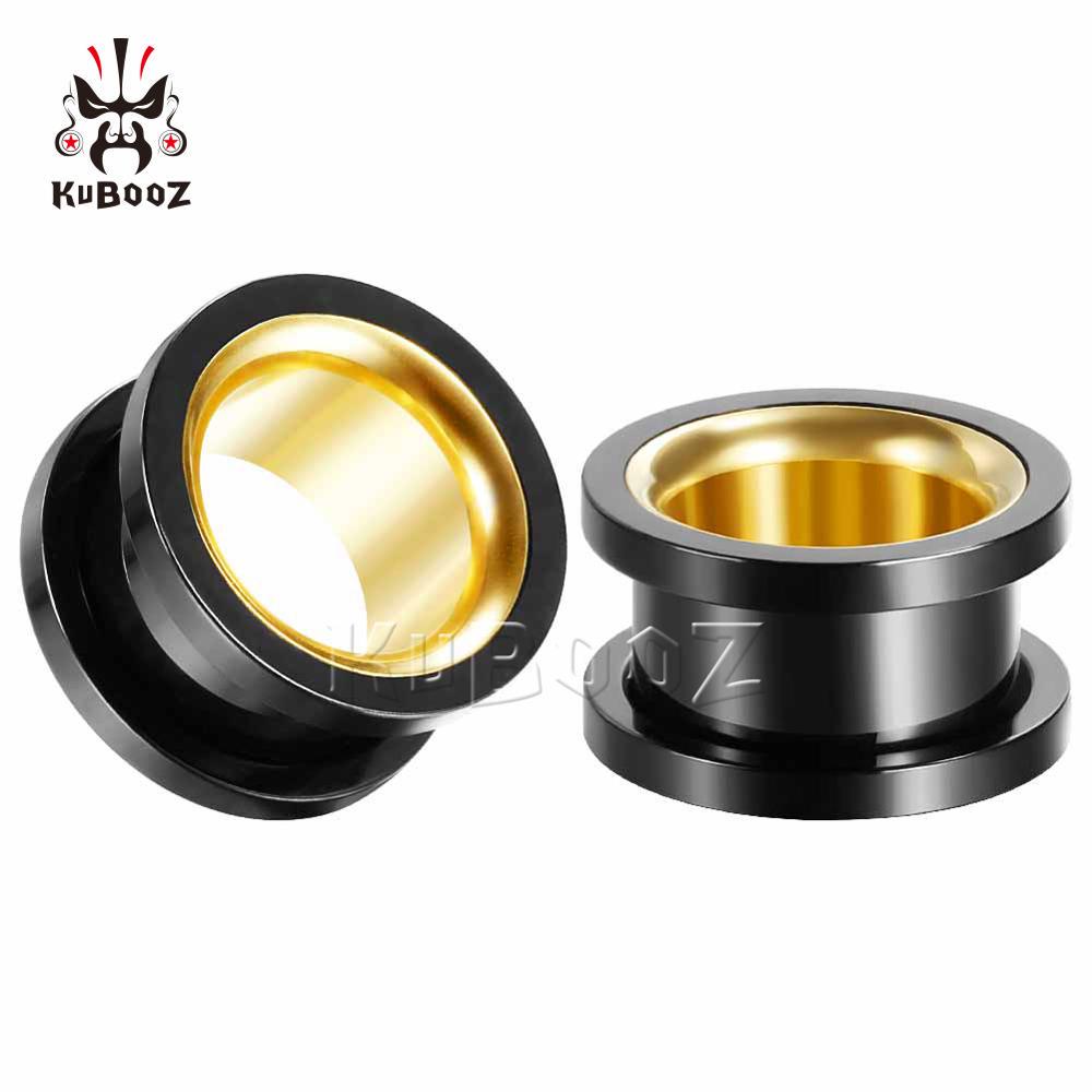 KUBOOZ Модные Полые Двухцветные Расширители для Пирсинга Ушей с Винтовым Телом из Нержавеющей Стали Украшения для Ушей Калибры-Расширители