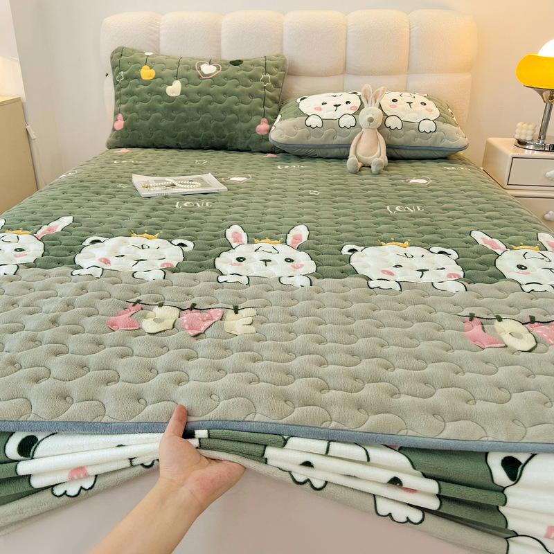 New Soybean Antibacterial Class a Milk Fiber Fitted Sheet Quilted Bedspread Non-Slip Household Dustproof Protective Cover Thickened Mattress
