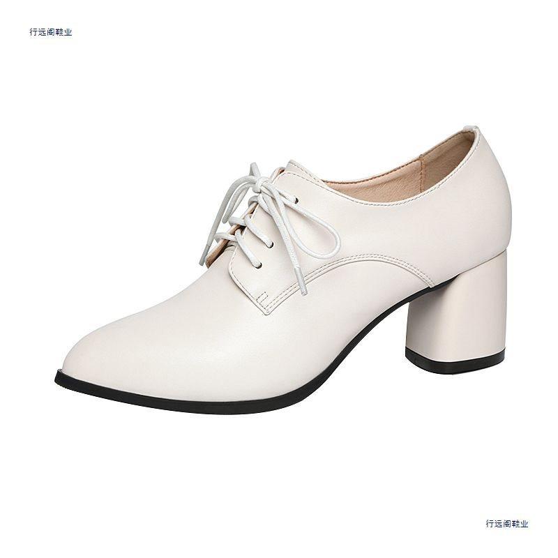 Осень универсальные новые нескользящие одинарные туфли женственность высокие каблуки женские толстый каблук черные профессиональные туфли с острым носком