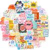 50 Stickers Pink Inspirational Text English Phrases Water Cup Notebook Sticker Waterproof Sticker