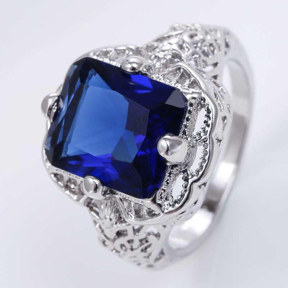 Vintage Women Blue Gemstone Tone Filigree Wedding Ring